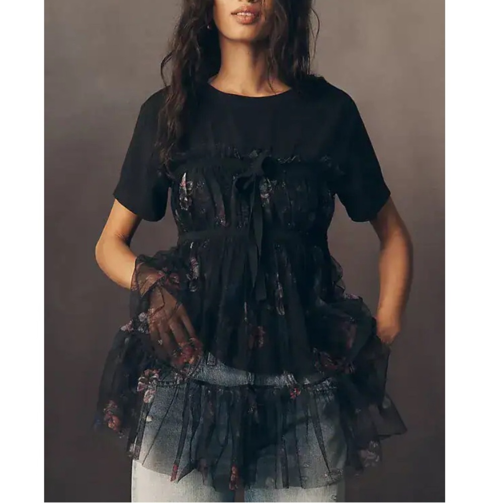 ANTHROPOLOGIE➕NWT Tiered Bow Tulle T-Shirt